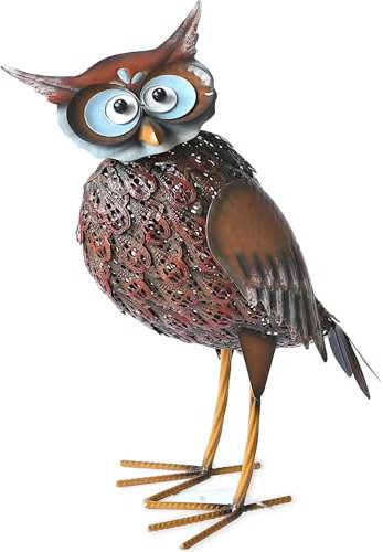 Uzman Gartendeko für draußen wetterfest Dekorative Garten Eulen Figuren Vintage Metallic Design Gartendeko für Außenbereich Teichdeko Gartenteich Deko Gartenfigur (Garteneule 40x25 cm)