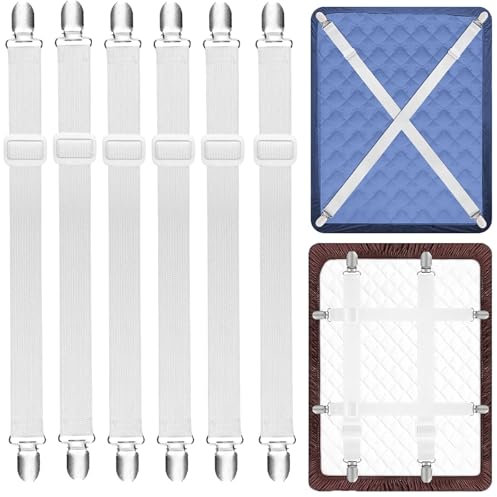 CALLYSONIC Lot de 6 tendeurs de draps réglables de 65 à 240 cm avec clip en métal pour draps, matelas, planche à repasser, canapé