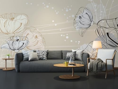 Papier Peint Panoramique 270X400 Fleur Beige Intissé Poster Mural Xxl Peint Chambre,Adulte Fresque Murale Papier,Art Papier Peint Décoration Murale Salon Chambre