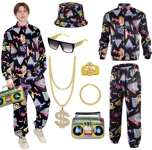 yecwkaz 80er 90er Jahre Outfit Herren 80s Outfit Men's Disco Kostüm Damen Herren Adult Retro Tracksuit Jogginganzug 80er Sports Suit Halloween Carnival Party Costume