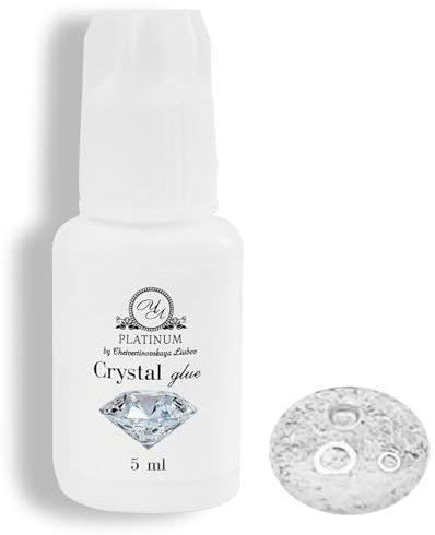 Crystal Wimpernkleber PLATINUM 5 ml – 0,5–1 Sek. Trocknungszeit, 6 Wochen Haltbarkeit – Transparenter Kleber für Farb- & Volumenwimpern