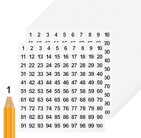 Shimmeroo 50 Blatt 1-100 Aufkleber Zahlen Consecutive Sticker Numbers Selbstklebend Zahlen for DIY Enthusiasten Box Locker (10mm,Black)