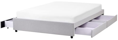 Beliani EU Double Size Bed Frame 4ft6 Polyester Fabric Upholstery Storage Vintage Light Grey Prades