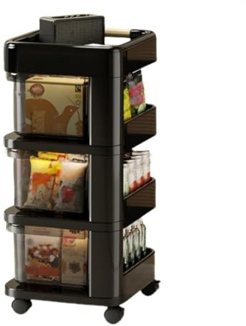 Carrito de Cocina multifunción de plástico con cajón, Ruedas giratorias de 360°, Estante de Almacenamiento Escalonado para Sala de Estar, Cocina y baño, versátil Soporte de Suelo Negro (55 c