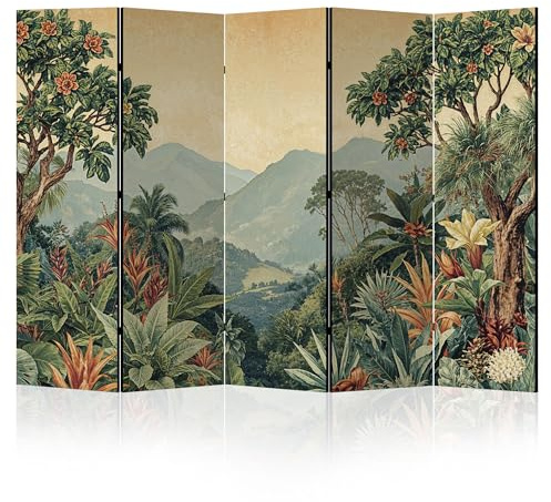 LUMASOUL Paravent Raumteiler Innen beidseitig Bedruckt 225x172 cm Dschungel | Vorderseite mit Motiv, neutrale Rückseite, faltbar, freistehend und dekorativ