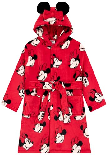 Disney Minnie Mouse Dressing Gown, Fleece Girls Dressing Gown With 3D Minnie Mouse Ears, Kids Bathrobe, Ages 18 Months To 8 Years