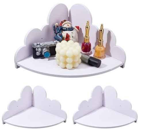 DICOSMETIC 3 Sets Schwebende Wolken Eckregale Weiße Wolkenförmige Wandregale Aus PVC Niedliche Wandmontierte Eckregale Für Kinderzimmer Wohnzimmer Home Decor