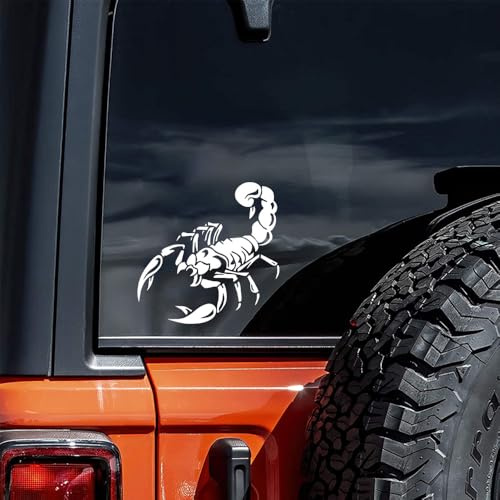 2er-Set Skorpion-Vinylaufkleber – 14 x 14 cm Autoaufkleber für Motorrad, Auto, Helm – Trendiges, wasserfestes Tribal-Emblem | #AZ13 (Weiß)