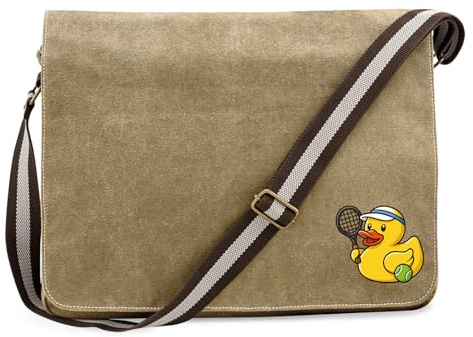 Huuraa Umhängetasche Quietscheente Tennis-Spieler Gummiente Tennissportler 14 Liter Sahara Canvas Laptoptasche Geschenkidee
