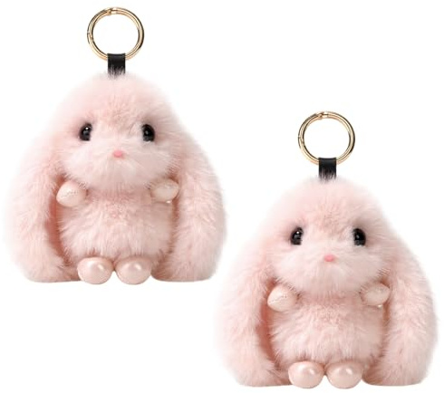 HECHKJ 2 Stück Schlüsselanhänger Hase, Niedlich Anhänger Hase, Plüsch Taschenanhänger mit Rundem Federkarabiner, Grau Taschenanhänger Plüsch, für Pendeln, Reisen, Schule