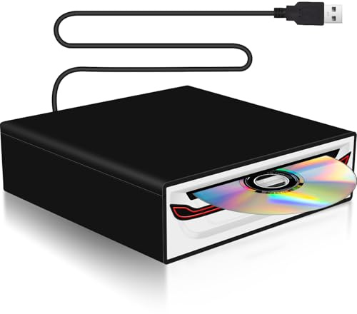 NHOPEEW Reproductor Externo de CD/DVD USB para Coche, Ordenador portátil y Smart TV: usb2.0 Plug & Play, protección antichoque, Compatible con tabletas Android, Incluye Cable USB y Soporte