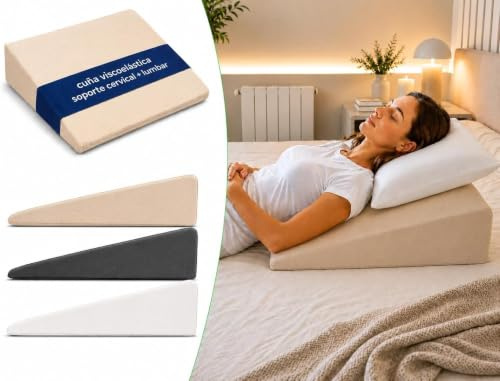 Comfort Sleep | Cojín Cuña Viscoelástica 60x60x20 cm Beige Lectura Cama y Sofá – Almohada Cuña Antirreflujo, Hernia de Hiato y Postoperatorio - Cuña Visco Oeko-Tex, Funda Lavable 100% Made in Spain