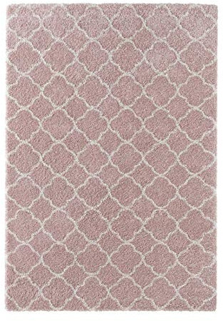 Mint Rugs Luna Hochflor Teppich Weich Flauschig Langflor Shaggy Flokati Geometrisches Muster für Wohnzimmer Küche Flur oder Schlafzimmer Rosa Creme 120x170 cm, Polypropylen