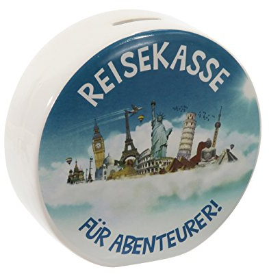 Cepewa wunderschöne runde Spardose,Sparbüchse Reisekasse,Urlaubskasse, rund, ca. 15 Durchmesser