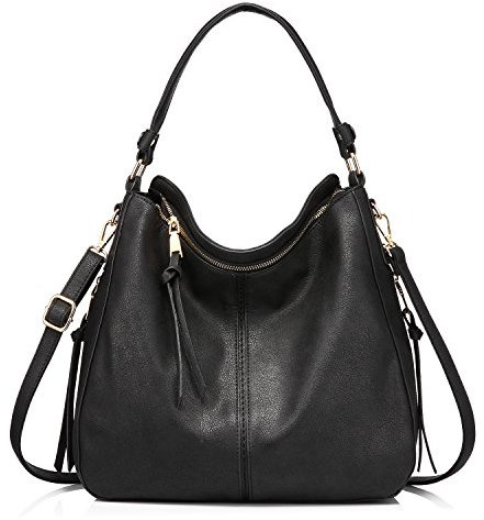 Realer Handtaschen Damen Lederimitat Umhängetasche Designer Taschen Hobo Taschen groß Mit Quasten Schwarz