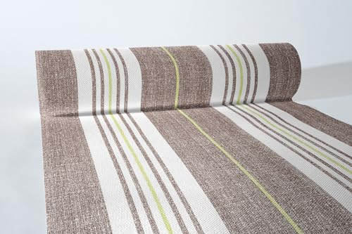 Sovie HORECA Airlaid Tischläufer YORK in Kiwi-Braun, 40 cm x 24 m, 1 Stück, braun-grünes Streifendesign auf Weiß, perforiert alle 120 cm, Tischläufer für Gastronomie & Events