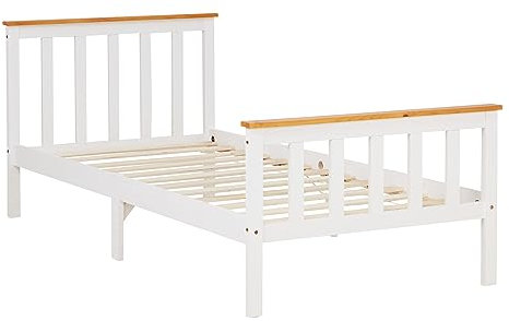 Homestyle4u 1842, Holzbett 90x200 mit Lattenrost Weiss, Einzelbett Gästebett Jugendbett Bett Kiefer Holz Massivholz