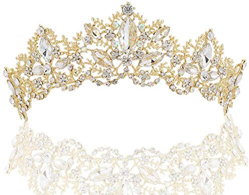 BABEYOND Braut Tiara Hochzeit Krone Luxus Prinzessin Diadem Kristall Geburtstag Krone Damen Kostüm Accessoires (Stil 2 - Gold)