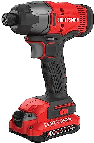 CRAFTSMAN Kit de destornillador de impacto de 20 V máximo, 1/4 pulgadas, 2,800 RPM, luz de trabajo LED, batería y cargador incluidos (CMCF800C1)