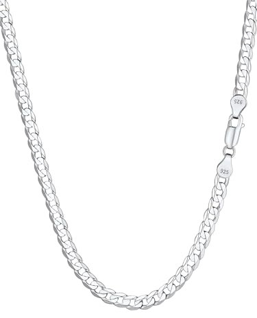 Silvora S925 Sterling Silver Chain Mens, 5mm Hypoallergenic Sturdy Cuban Curb Chain Necklace 24 inches Hip Hop Jewellery for Men Women Boy
