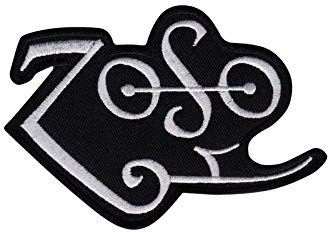 Toppa ricamata a forma di Zoso con scritta in inglese “Led Zeppelin Zoso”, accessorio per souvenir
