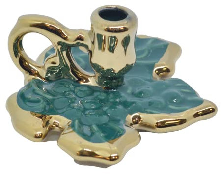 Danilovo Kerzenhalter Blattform, Keramik Leuchter für Dünne Kerzen, Orthodox Kerzen Halter, Ideal für Kerzen bis Ø 1 cm (Grün)
