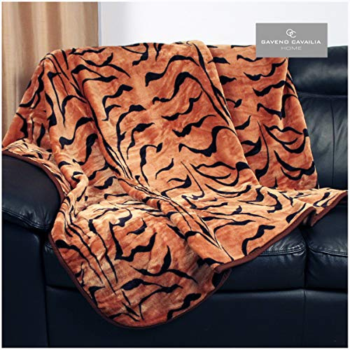 Gaveno Cavailia Superweicher Überwurf aus Kunstfell, mit Tiermotiv, Hellbraun, extra warm und gemütlich, für Sofa/Bett, luxuriös, Walddecke, Doppelbettgröße (150 x 200 cm), 100% Polyester, groß