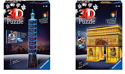 Ravensburger 3D Puzzle 11149 - Taipei 101 bei Nacht - 234 Teile & 3D Puzzle 12522 - Triumphbogen bei Nacht - 216 Teile