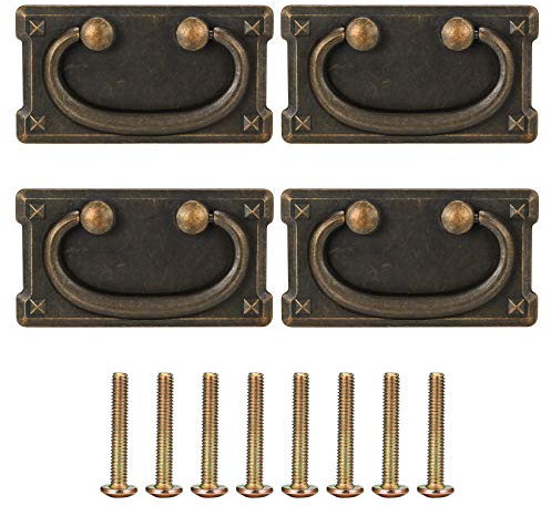 wokery 4 Pcs Drawer Pull Handles and Knobs, Vintage Kitchen Cabinets Cupboard Pull Knobs and Handles, Antique Furniture Door Pull Handles for Bedroom Dresser Wardrobe Drawer Cabinet (95x51mm)