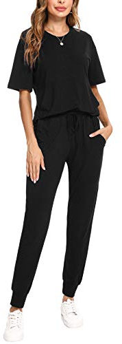 Irevial Décontracté Femme Ensembles Survetement Été Yoga Sportswear Femme T-shirt Manche Courts Longues Pantalon Joggers Noir,S