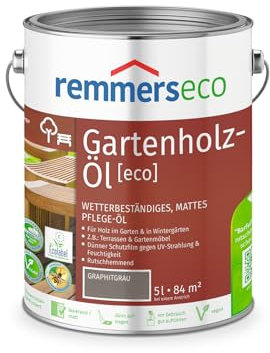 Remmers Gartenholz-Öl [eco] graphitgrau, 5 Liter, Wetterbeständiges, mattes Öl, aussen und innen, optimal für Terassen & Gartenmöbel, rutschhemmend