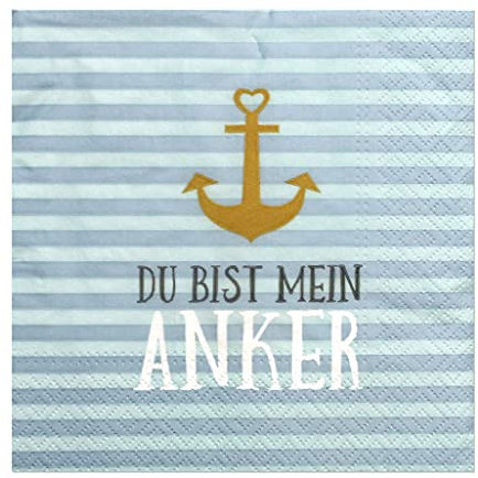 Hochwertige Papierservietten/Tafel-Servietten/Brunchservietten, Deko-Serviette, Motiv: Du bist mein Anker. L/H 33 x 33 cm. Menge 40 Stück.