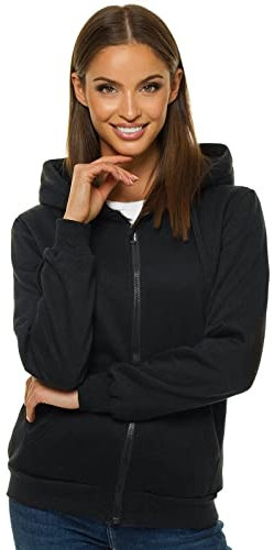 OZONEE Damen Kapuzenpullover Sweatjacke Sweatshirt Farbvarianten Kapuzenjacke Kapuzenpulli Langarm Kapuze Hoodie Sport Style Casual Fitness Basic Training 777/2106B SCHWARZ XL