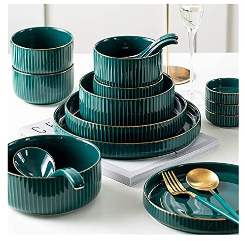 Assiette de diner Service de table élégant for restaurant de luxe et maison, services de table en céramique, ensemble de 60 pièces de vaisselle de luxe vert clair |Sets Assiettes et Bols à Céréales en