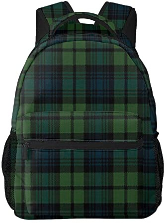 AOOEDM Tartan Plaid Rucksack Grün – Modischer Schul- und Reiserucksack, leichter Outdoor-Laptop-Rucksack für Jungen und Mädchen