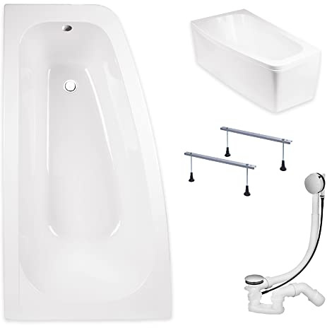KOLMAN Badewanne LUNA Eckbadewanne 150x80 Links mit AcrylSchürze, Ablaufgarnitur und Füßen Komplettset 4in1 Premium Original Acryl Wanne Siphon