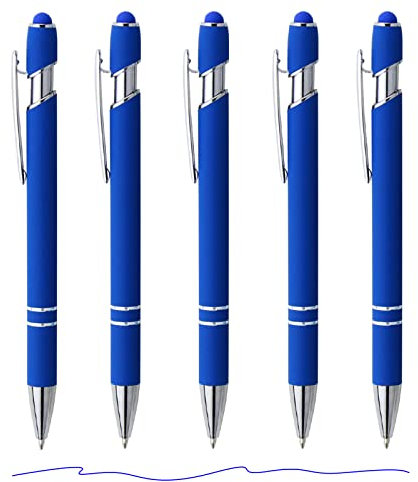ENLACE Kugelschreiber Ergonomische Hochwertig Kugelschreiber Blau 5 Stück,Rutschfeste Griffzone Kuli Metall Kugelschreiber Set für Büro und Haushalt, Strichstärke 0,7 mm