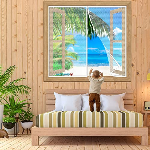 Magnet Fliegengitter Fenster 180 x 95 cm Insektenschutz für die Tür - Fliegenvorhang mit Magentverschluss für Balkon, Terrasse und Wintergarten Luft kann frei strömen(Weiß)