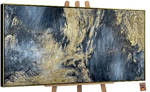 YS-Art XXL Abstrakt Acryl Gemälde auf Leinwand mit Rahmen Spiegelungen II handgemalte Wandbilder Wohnzimmer modern Wohndekor Bilder echte Kunst 200x100 cm