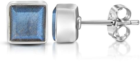 Labradorit Ohrstecker Silber 925 by Unique Gems quadratisch Ø 7mm 925 Sterling Silber Damen Ohrringe Art Déco