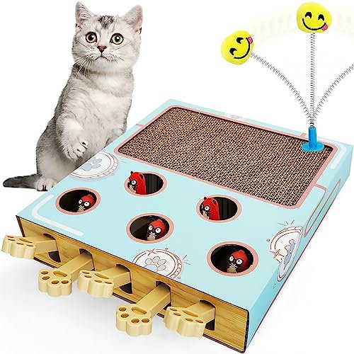 Hibtn Corrugated Cardboard Cat Scratcher, Cat Scratching Board With Whack A Mole Game And Funny Stick,3 In 1 Toy For Indoor,Multi-Purpose Scratching Pad