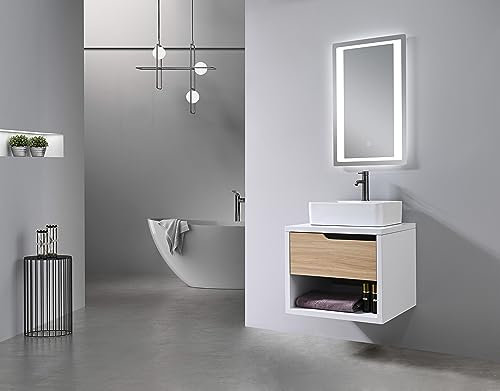 LuxuryBain- Meuble de Salle de Bain Simple Vasque 60cm Blanc et Bois LB-8153-60