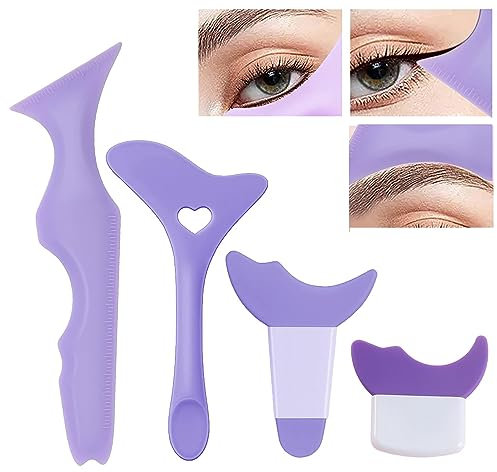 Kinretixia® Lot de 4 pochoirs tout-en-un pour eye-liner, pointe ailée, fard à paupières et eye-liner, plaque déviante en silicone, eyeliner défini