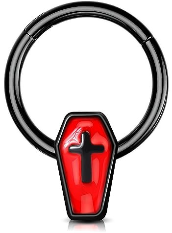 Jewseen Sarg Septum Ringe Halloween Knorpel Ohrringe 16G Scharnier Segment Ringe Daith Ohrringe 316L Edelstahl Nasenpiercing 8mm 10mm, Edelstahl