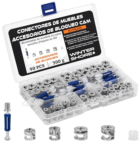 Winter Shore Vis Assemblage Meuble de Tailles Assorties [Lot de 90] - Ferrures d'Assemblage & Verrouillage 3-en-1 pour Meubles - Quincaillerie du Meuble pour Armoires, Tiroirs, Étagères, Penderies