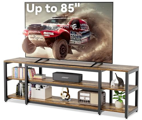 Aquzee 85 inch TV Stand, Entertainment Center for 70 75 80 85 TV, 75.2 Wide Wood Television Console Table for Living Room Bedroom Gaming Room, Rustic Brown