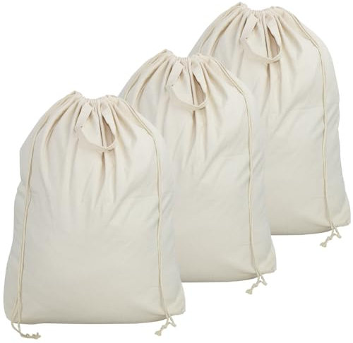 3 Pack, 90X 70cm große Baumwolle Canvas Drawstring Wäschesäcke Rucksack, waschbar atmungsaktiv Wäschekorb Liner austauschbare Taschen für Haus, College Schlafsaal, Wohnung, Hotel, Waschsalon