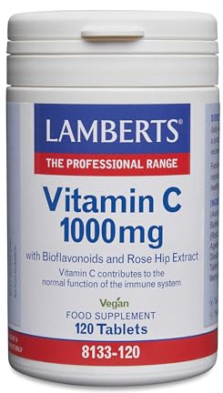 Lamberts Vitamin C 1000mg – with 150mg Bioflavonoids & 100mg Rose Hips – Immune Support – 120 Tablets