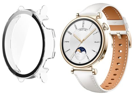 HOMTERN Fundas para Huawei Watch GT4 de 41 mm o GT4 de 46 mm, policarbonato duro transparente con película protectora de pantalla de vidrio templado, cubierta completa, a prueba de golpes, a prueba de