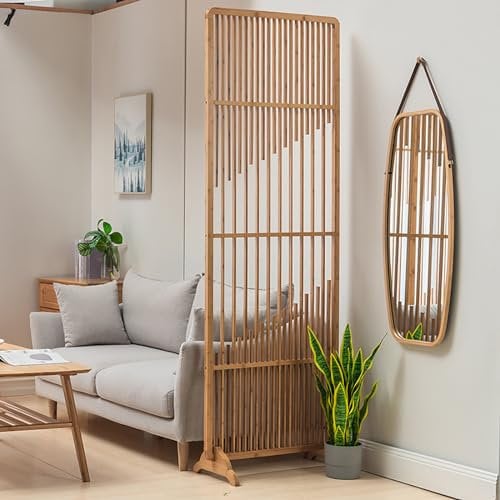 Séparateur de pièce en bois de bambou, séparateur de pièce décoratif en bois, cloison de séparation autoportante portable, séparateur d'écran de confidentialité, pour bureau à domicile 54*33*207CM